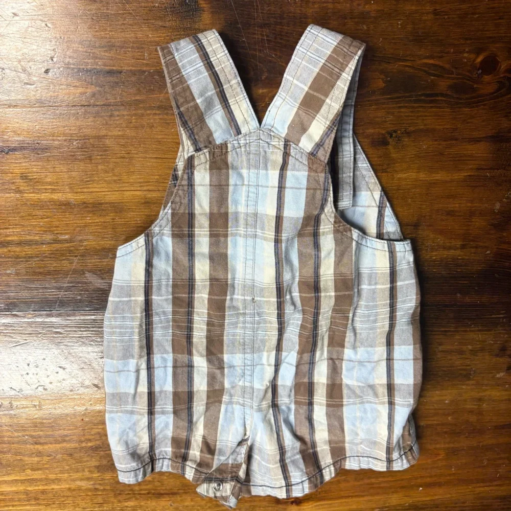 Sonoma Blue‎ Abd Brown Plaid Short Overalls Size 3-6 Months